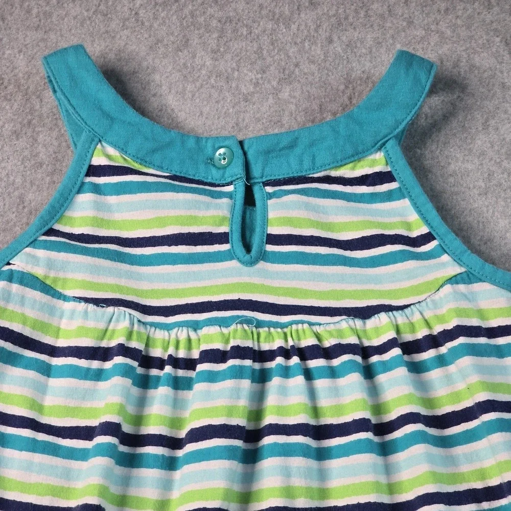 Crazy 8‎ Striped Sleeveless Dress Girls Size S 5-6 Teal Blue Green Smocked Knit